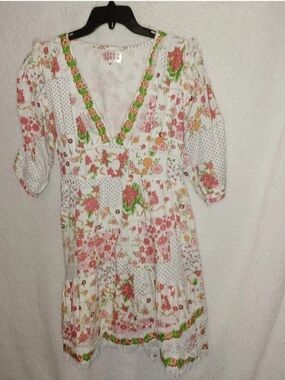 Gipsy Queen SzM Floral Lace Layered Patchwork Mini Gauze Dress Cottagecore (96C)
